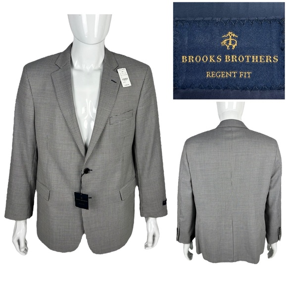 Brooks Brothers Regent Fit Men 44 S Blazer Gray Blue Checks Lambs Wool Blend NWT